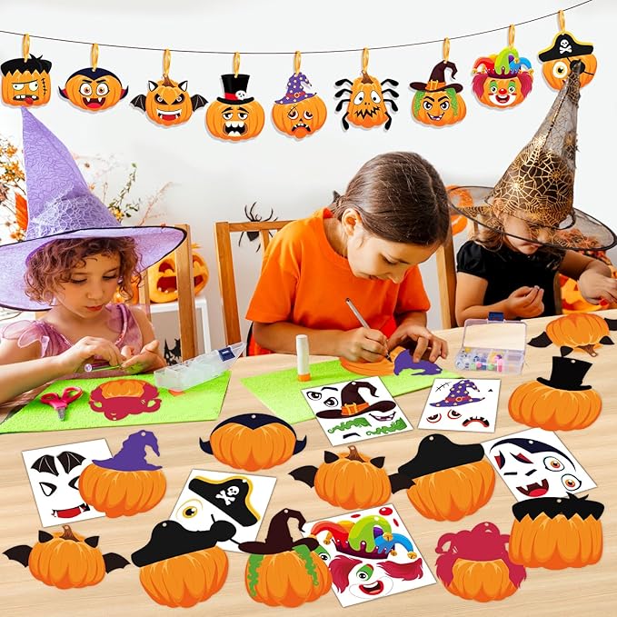 36 Set Halloween Pumpkin Crafts Kit Halloween Crafts for Kids Halloween Pirate Pumpkin Sticker DIY Craft Witch Pumpkin Decoration Hanging Ornaments for Kids Halloween Party Favor Supplies