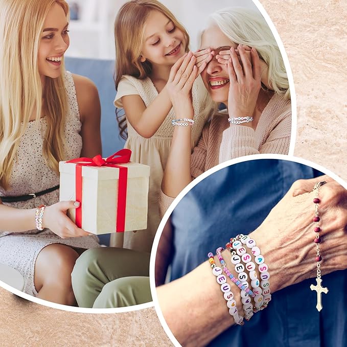 72 Pcs WWJD Bracelets Jesus You Christian Bracelets Bulk, Beaded Friendship Bracelet for Women Kid Colorful Religious Bracelets Inspirational Reminder Jewelry Gift(Jesus)