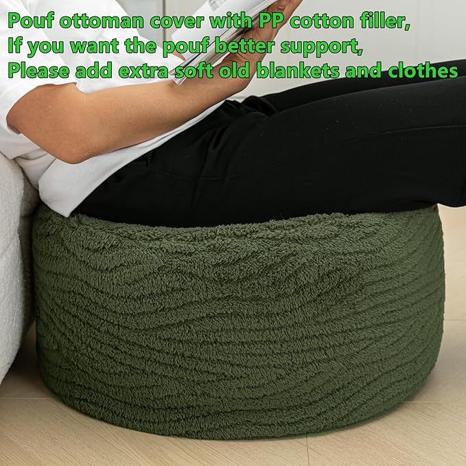 Pouf Ottoman Stuffed 20x20x12 Inches Floor Pouf Plush Fiber Ottoman Foot Rest Under Desk Foot Stool for Living Room Bedroom (Green)