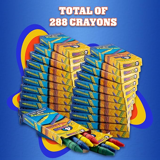 Bedwina Bulk Crayons - 288 Crayons - (Case of 72 4-Packs) Premium Coloring Colors for Kids and Toddlers, Non-Toxic, for Party Favors, Restaurants, Prizes, Goody Bags, Stocking Stuffers