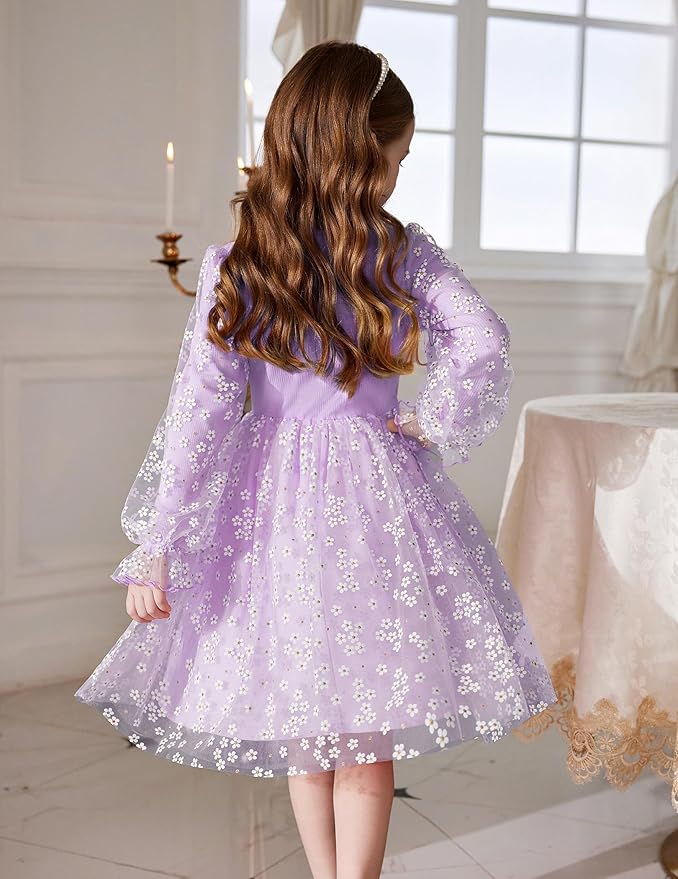 Arshiner Toddler Christmas Dress Girls Sequin Tulle Puff Long Sleeves Tutu Dress Princess Birthday Party Clothes 1-6T