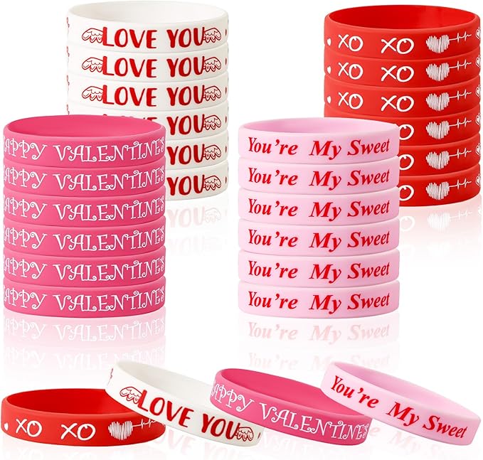 24pcs Valentine's Day Wristband Silicone, Heart Shaped And Warm Words Rubber Bracelets Valentine's Day Silicone Bracelets for Valentines Day Party Decoration Gifts