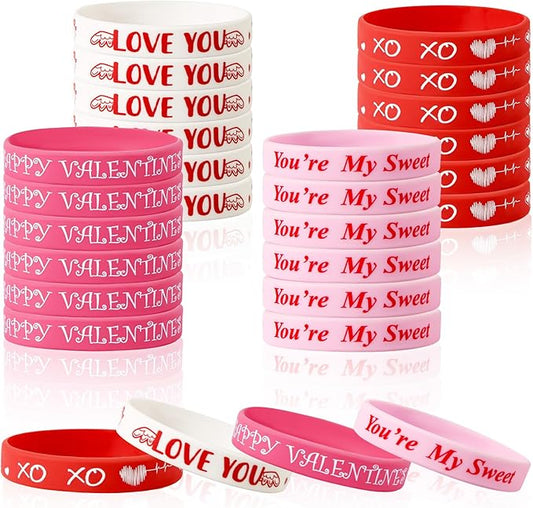 24pcs Valentine's Day Wristband Silicone, Heart Shaped And Warm Words Rubber Bracelets Valentine's Day Silicone Bracelets for Valentines Day Party Decoration Gifts