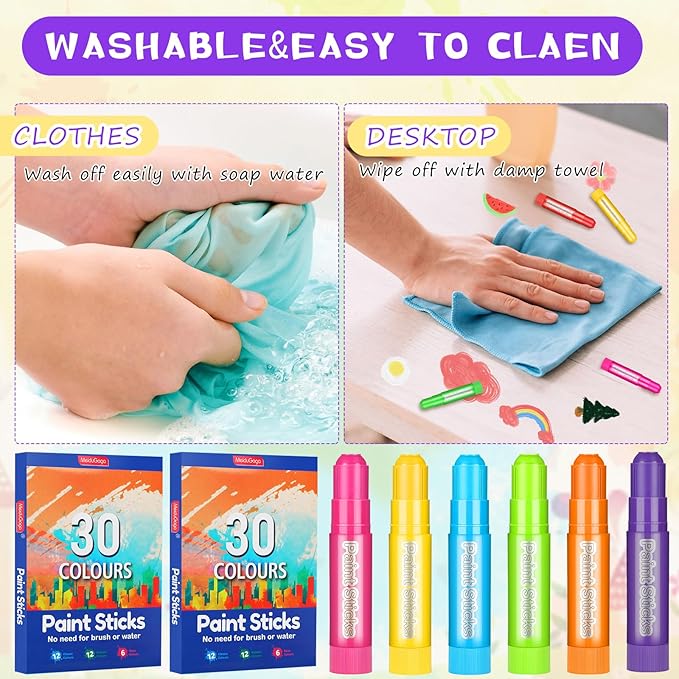 60 Pcs Tempera Paint Sticks 30 Colors Kids Washable Paint Safe Quick Drying Paint Crayons Children Arts and Craft Toddler Art Supplies for Paper Wood Glass Rock Poster Canvas