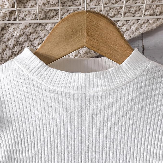 Fernvia Toddler Baby Girl Fall Winter Skirt Set Turtleneck Ribbed Long Sleeve T-Shirt Top & Plaid Skirts Dress 2Pcs Outfits