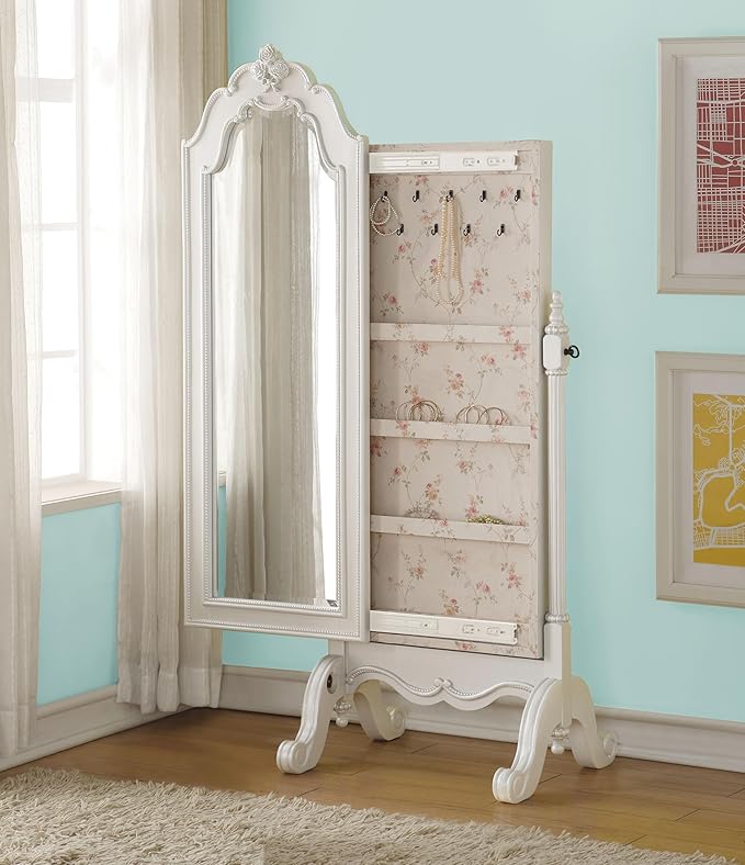 ACME Furniture Edalene Cheval Jewelry Armoire, Pearl White