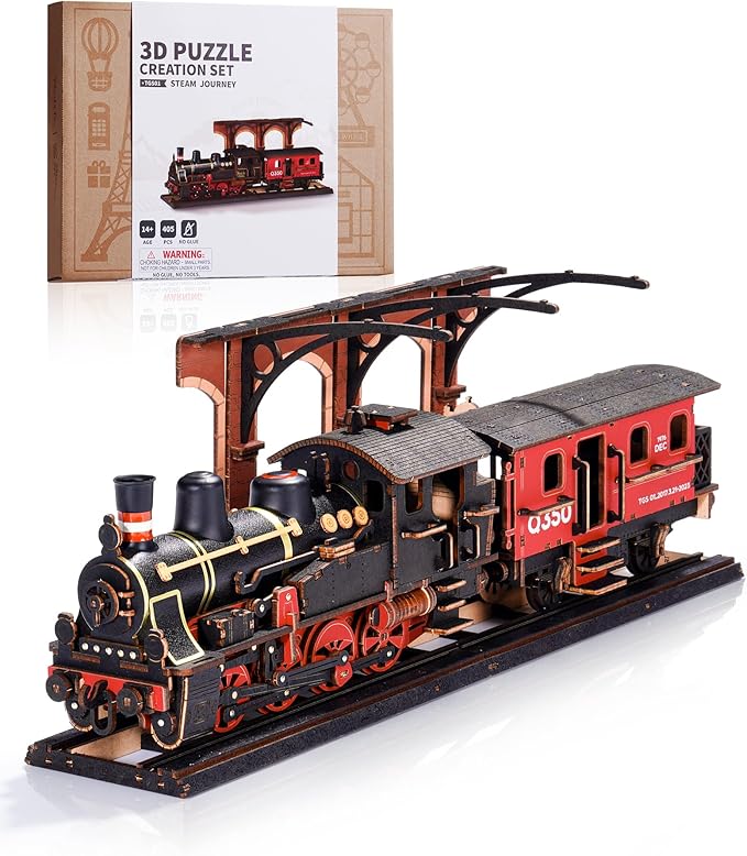 3D Puzzles for Adults -Steam Train, Wooden Model Kits Building Set for Adults, DIY Crafts Kits Hobby Creative Gift Ideas for Girls Boys (Steam Journey-405PCS)