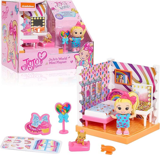 JoJo Siwa JoJo's World Bedroom Mini Playset, Mini JoJo Collectible Figure, 12-pieces, Kids Toys for Ages 6 Up by Just Play