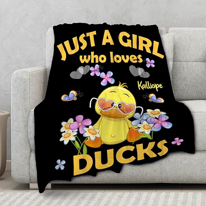 Custom Name Just a Girl loves Duck Adult duck Blanket Kids Funny Blanket Suitable for Bedroom bed sofa Crib Couch Chair outdoor All Season Items That Yellow Duck Lovers Will Love 60"x50"for Teens