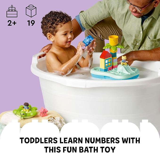 LEGO DUPLO Town Water Park 10989 Educational Building Bath Toy Set for Toddlers Ages 2+, Features a Floating Turtle Ring and Water Bucket to Encourage Imaginative Play in The Bath
