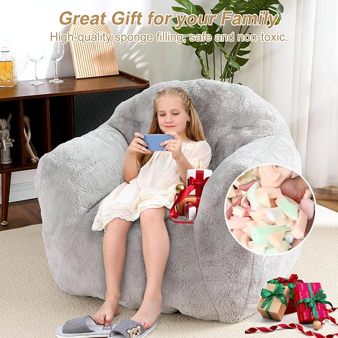 Giant Bean Bag Chair, 51" Large Bean Bag Chairs for Adults Kids High-Density Foam Filled Bean Bag Couch with Armrests, Big Beanbag Sofa Chair for Reading, Light Grey