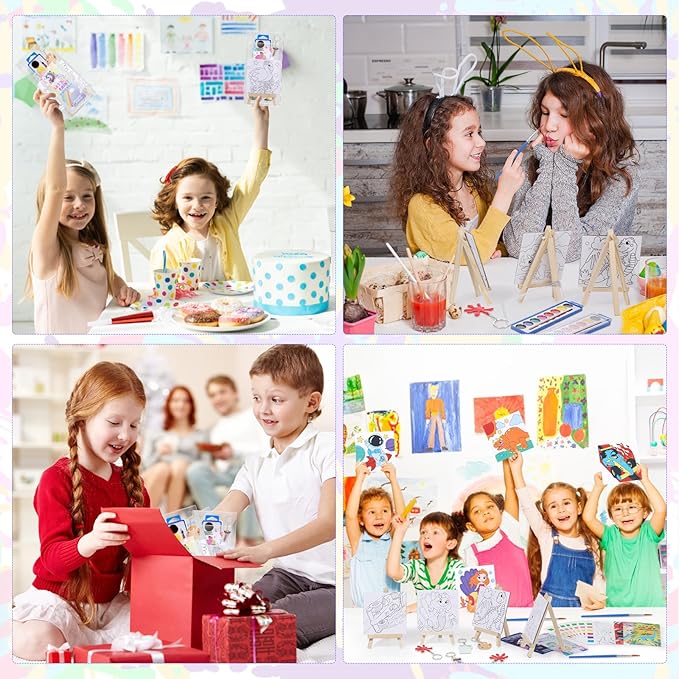 198Pcs Paint Party Favors Painting Kits for Kids Mini Predrawn Canvas Panel, Valentines Day Gifts for School Class Gift Exchanges Art Party Favors Watercolor Paint Coloring Cards for Kids