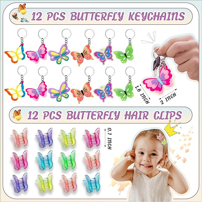 144 Pcs Butterfly Party Favors Set with Butterfly Straws Keychains Slap Bracelet Tattoo Stickers Wristbands Hair clips Goodie Bags Butterfly Party Supplies Butterfly Birthday Decorations