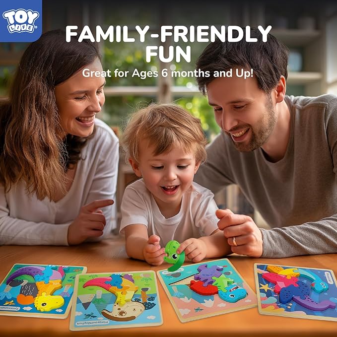 TOY Life Wooden Puzzles for Toddlers 2-4, 6 Pack Dinosaurs Puzzles for Kids Toddler 1-3, Montessori Toys for 1 2 3 Year Old, Educational Toys for Boys Girls Age 2 3 4 5, Baby Learning Toy Gifts