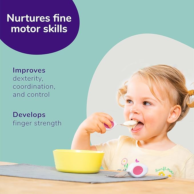 doddl Toddler Utensils, Ergonomic Fork Spoon and Knife Set for Self Feeding, Stainless Steel Silverware for 1-3 Year Olds, BPA Free, Dishwasher Safe (Magenta)