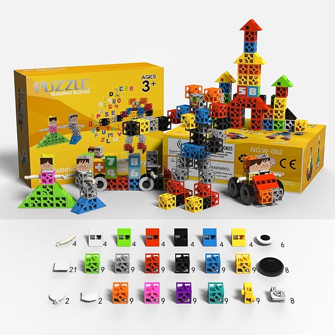 170 PCS Building Blocks, Educational Blocks for Toddlers 3-5, Preschool STEM Toddler Blocks Sensory Toy for Kids to Improve Imagination, Creativity, Hands-on Ability