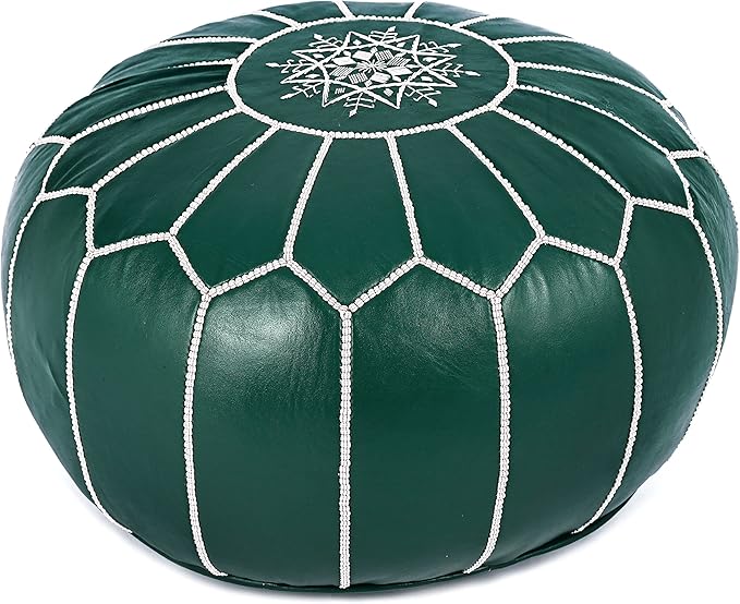 Marrakesh Gallery Genuine Leather Round Pouf Unstuffed - Moroccan Ottoman Footstool, Footrest Cover - Boho Decor - Bohemian Living Room, Bedroom, Kids Room, Gift & Wedding