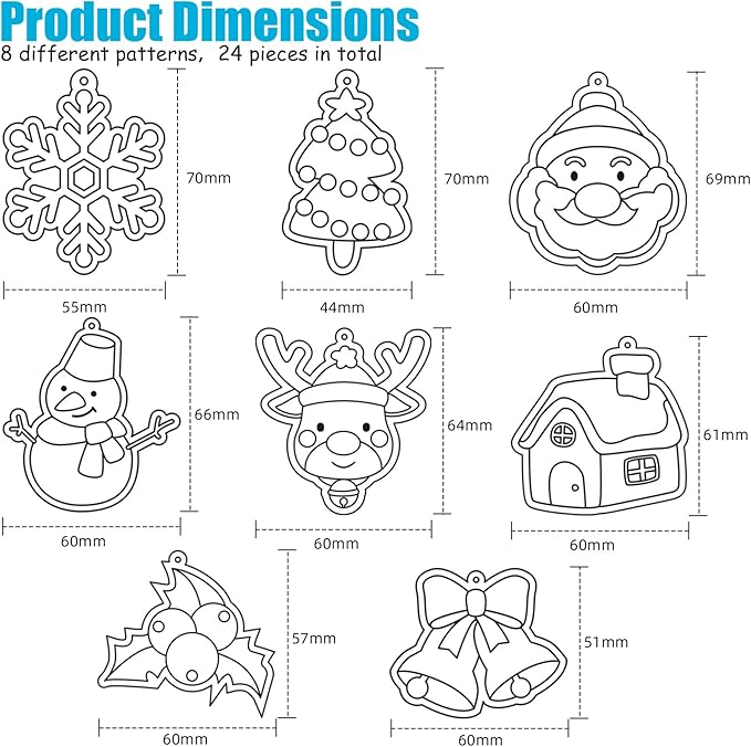 WILLBOND 24 Pieces Christmas Suncatchers Craft Assorted Sun Catcher Kits for Art Window Sun Catchers with 24 Pieces Suction Cups for Painting Crafts Christmas Home Decor Supplies