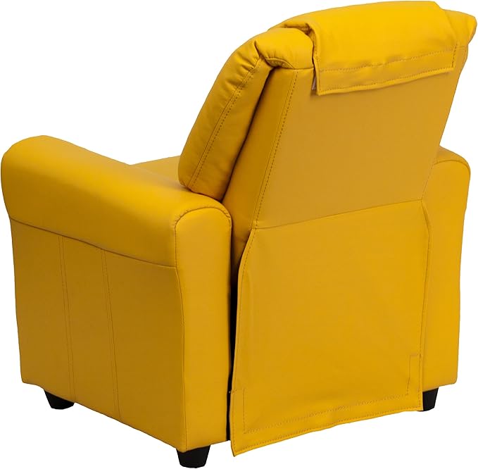 Flash Furniture Vana Vinyl Kids Recliner with Cup Holder, Headrest, and Safety Recline, Contemporary Reclining Chair for Kids, Supports up to 90 lbs., Yellow