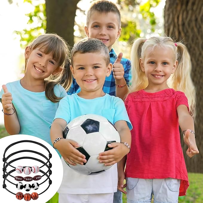 ANGOLIO 56Pcs Valentine's Day Cards for Kids with Ball Sport Bracelets, Valentine Exchange Gifts Classroom with Football Basketball Bracelets, School Friends Exchange Gift Party Favors for Girls Boys