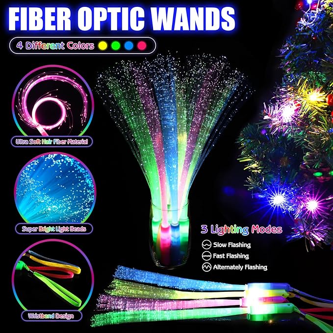 162PCS Glow in the Dark Party Supplies, Light Up Party Favors with 14 LED Glasses,14 Fiber Optic Wands, 6 Gyro Rings, 28 Finger Lights,100 Glow Sticks for Kids Adults Neon Party Decorations