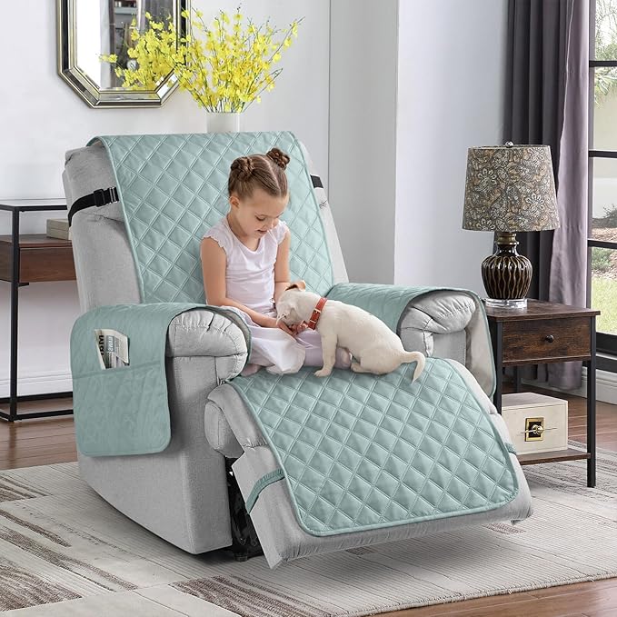 TAOCOCO Non-Slip Recliner Chair Cover Sofa Slipcover, Pet Cover for Small Recliner Chair with Elastic Straps, Washable Reclining Chair Cover Recliner Furniture Protector (23'' Small, Mint)