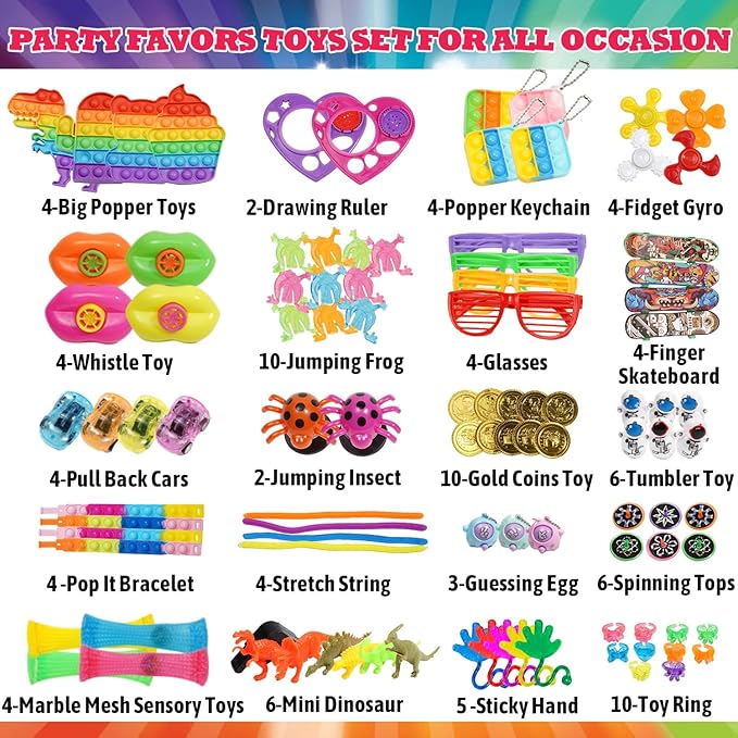 600+ Party Favors for Kids - Fidget Toys Pack - Goodie Bags Stocking Stuffers - Party Toys Assortment - Treasure Box Birthday Party Gift - Carnival Prize - Pinata Sensory Toys - Classroom Rewards Toys