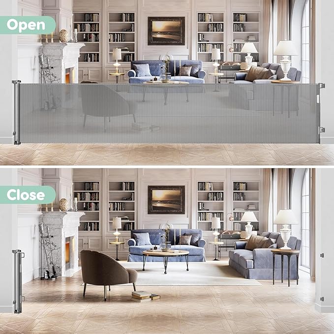 155 Inch Extra Wide Baby Gate Retractable Baby Gates Extra Wide Baby Gates for Large Openings Extra Long Baby Gate Indoor Extra Large Baby Gate Mesh Dog Gates for Doorways Pet Gate Outdoor Safety Gate