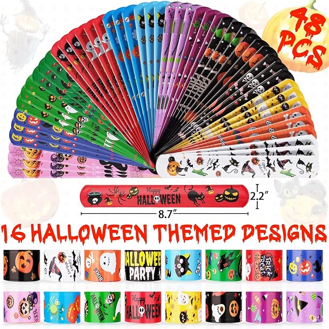 48Pcs Holiday Bracelets Party Favors for Kids Slap Bracelets Holiday Bag Stuffers Treats Non Candy Holiday Goodie Bag Fillers Stuffers Snap Bracelet Party Supplies, PVC Polyvinyl Chloride