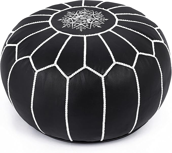 Marrakesh Gallery Genuine Leather Round Pouf Unstuffed - Moroccan Ottoman Footstool, Footrest Cover - Boho Decor - Bohemian Living Room, Bedroom, Kids Room, Gift & Wedding