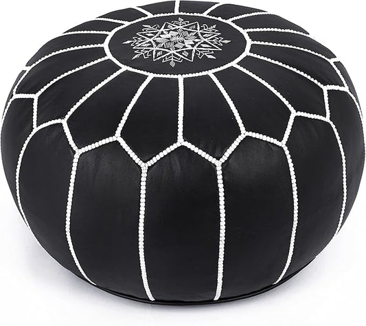 Marrakesh Gallery Genuine Leather Round Pouf Unstuffed - Moroccan Ottoman Footstool, Footrest Cover - Boho Decor - Bohemian Living Room, Bedroom, Kids Room, Gift & Wedding