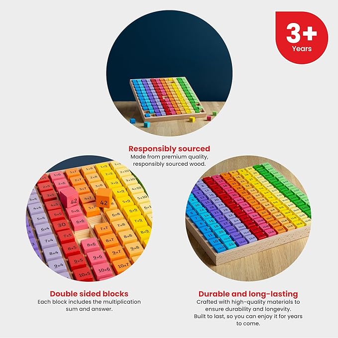Bigjigs Toys, Multiplication Table Board Game, Wooden Toys, 1-12 Times Tables, Times Table Games for Kids, Number Games, Numbers for Kids, Educational Toys, Montessori Toys, Wooden Tray