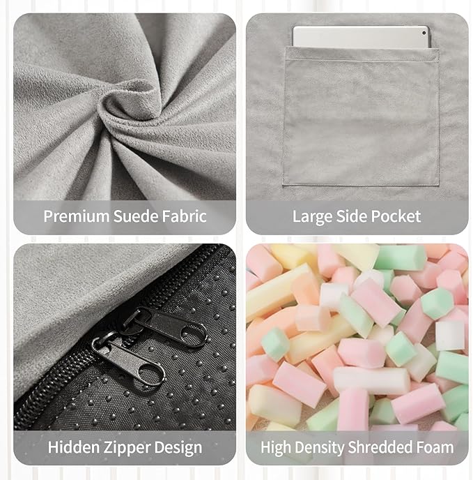 Bean Bag Chairs for Adults Kids Teens Convertible Chair Mattress, Bean Bags Chair with Removable Suede Cover, Sleeper Chair That Turns into Mattress, Full, Light Grey