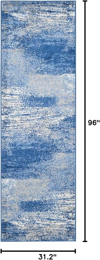 SAFAVIEH Adirondack Collection Runner Rug - 2'6" x 8', Silver & Blue, Modern Abstract Design, Non-Shedding & Easy Care, Ideal for High Traffic Areas in Living Room, Bedroom (ADR112F)