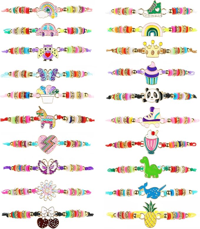 20 Pcs Colorful Unicorn Bracelet Girls Rainbow Unicorn Heart Beaded Bracelet Stretchy Costume Jewelry Set Party Favors Gifts Friendship Bracelets for Kids Little Girls