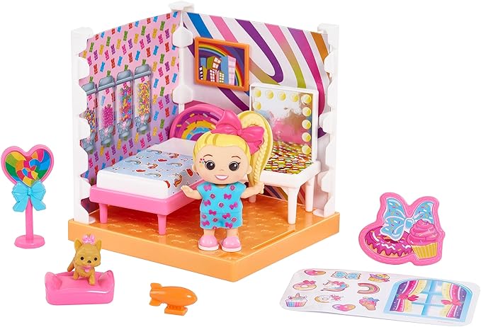 JoJo Siwa JoJo's World Bedroom Mini Playset, Mini JoJo Collectible Figure, 12-pieces, Kids Toys for Ages 6 Up by Just Play