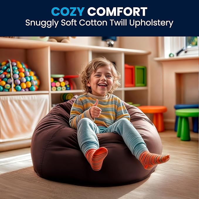 Flash Furniture Dillon Small Bean Bag Chair for Kids and Teens, Foam-Filled Beanbag Chair with Machine Washable Cover, Brown