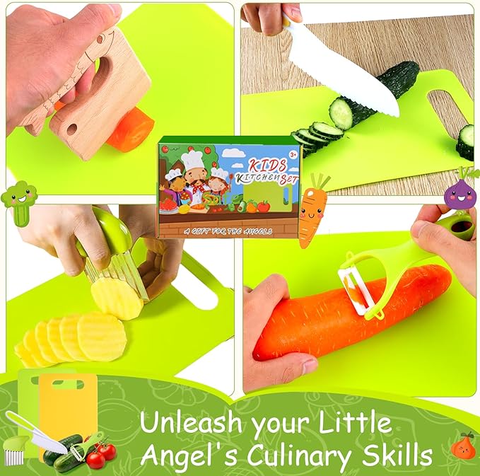 Kids Montessori Cooking Kitchen Toys and Toddler Knife Set - 30Pcs Kids Knifes for Real Cooking and Baking Accessories ,Toddlers Kitchen Tools Ages 3-10 Kids Birthday (30 PCS)