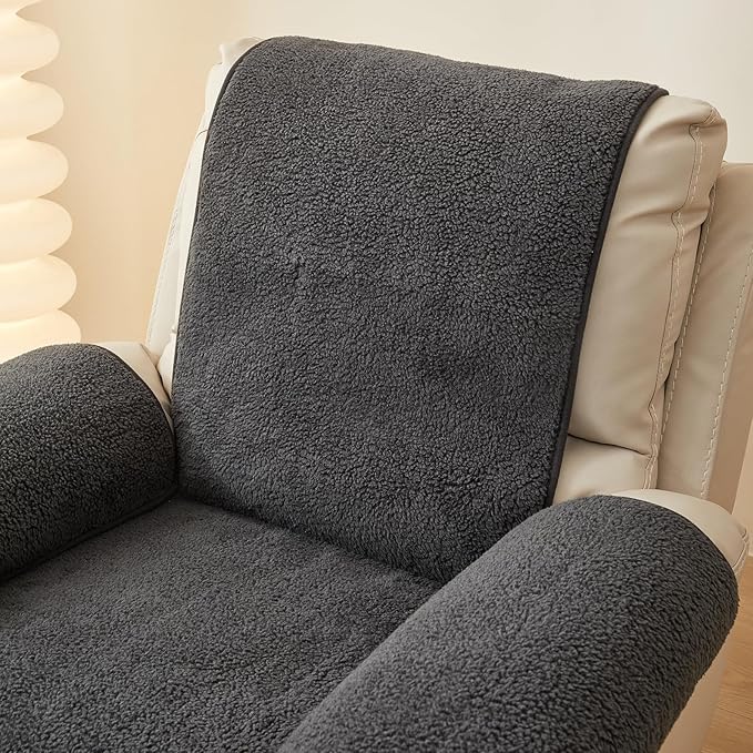vctops Sherpa Fleece Recliner Chair Cover Super Soft Warm Plush Sofa Slipcover Furniture Protector Non Slip Washable Reclining Chair Cover for Kids, Pets (Dark Grey,22"x82")