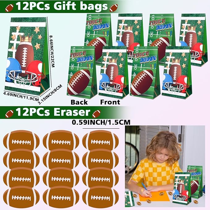 320pcs Football Party Favors with Football Party Bags Football Whistle Mini Foam Football Slap Bracelets Keychains Sticker Tattoo for Party Goodie Bag Fillers Football Party Decorations