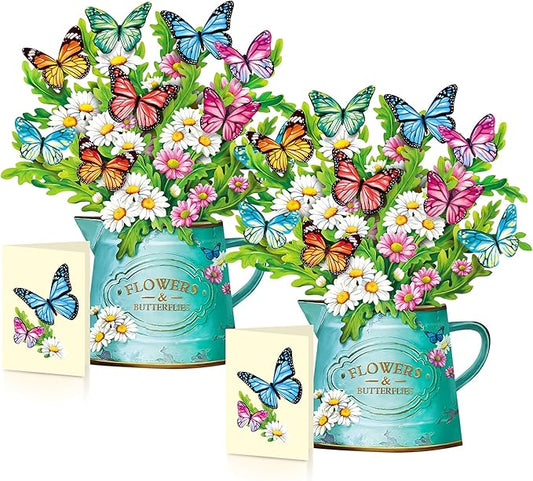 Airpark Pop Up Flower Cards, 2 Packs, Daisies and Butterflies,12inch Flower Bouquet 3D Popup Greeting Cards with Blank Note Card and Envelope for Birthday, Easter, Mothers day for Women Kids