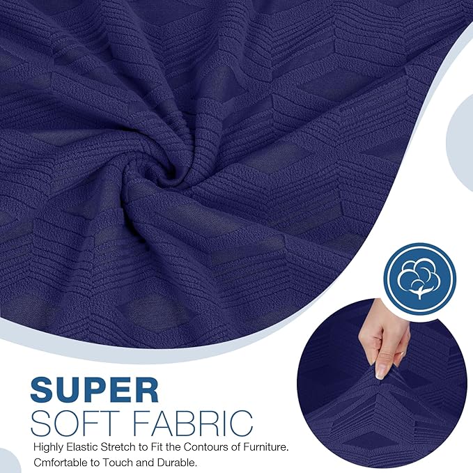 TAOCOCO Recliner Sofa Covers Stretch Reclining Couch Cover, Jacquard Recliner Couch Cover for 3 Seat Furniture Protector Sofa Slipcovers with Elastic Bottom for Kids, Pets (Dark Blue)