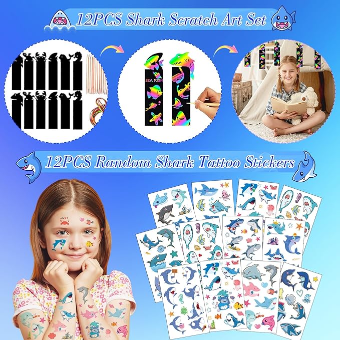 146Pcs Baby Shark Party Favors for Toddlers Kids 4-8 Under The Sea Animals Coloring Books with Crayons Bulk Birthday Supplies Tattoo Stickers Stamper Bracelets School Classroom Reward Gift Goodie Bags