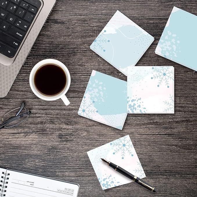 9 Pieces Christmas Winter Snowflake Sticky Notes Winter Snowflake Style Design Self-Adhesive Note Pads Sticky Memo Notes for School Office Home Supplies Students Teachers Presents