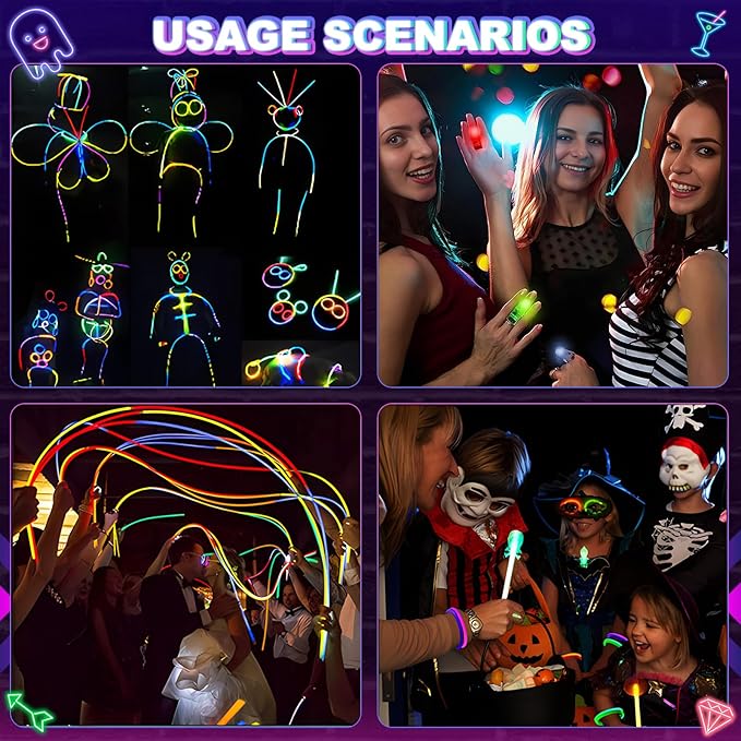 246 PCS Glow in the Dark Party Supplies Glow Sticks Bulk Party Pack with Glow Sticks, Glow Glasses, Finger Lights, Bracelet, LDE Watch for Birthday Wedding Concert Halloween Glow Party Favors