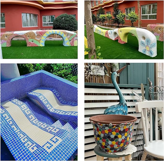 50 Pieces White Mosaic Tiles for Crafts 1" Ceramic Tiles Assorted Colors Square Ceramic Mosaic Project Supplies for Photo Frame Mosaic Stepping Stones Bath Old Pool Furniture Decor