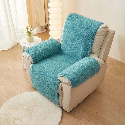 vctops Sherpa Fleece Recliner Chair Cover Super Soft Warm Plush Sofa Slipcover Furniture Protector Non Slip Washable Reclining Chair Cover for Kids, Pets (Lake Blue,30"x91")