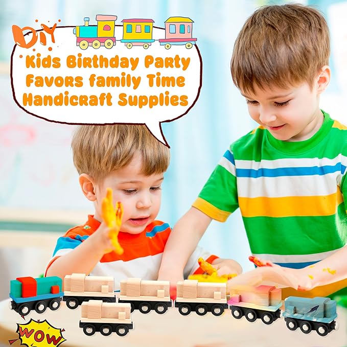 12 Pcs Wooden Trains Toys Unpainted Wood Train Cars Weak Magnetic Suction Paintable Wooden Railway for Kids Educational Toys Birthday Christmas Party Gifts (Style Set 2)