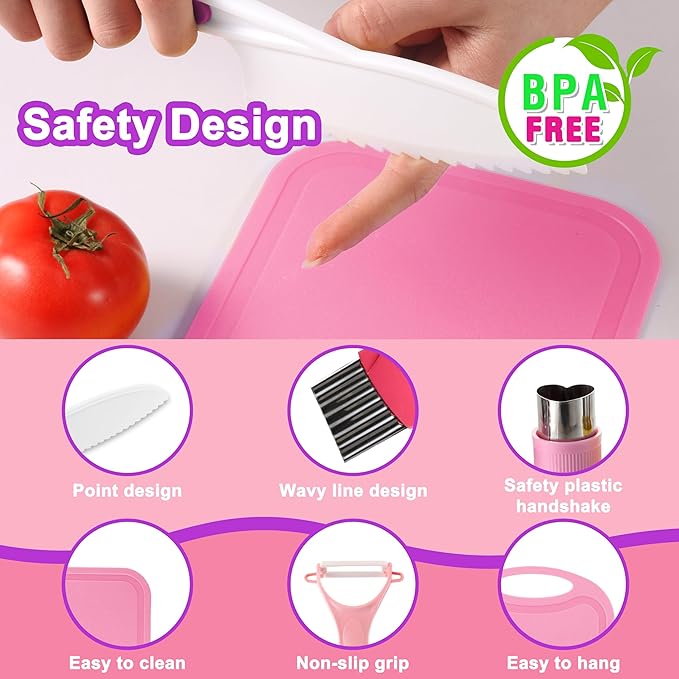 19 Pieces Kitchen Tools-Kids Cooking Sets Real-Toddler Knife Set for Real Cooking, Montessori Toys for 3+,Toddler Utensils with Safe Knives Crinkle Cutter Cutting Board
