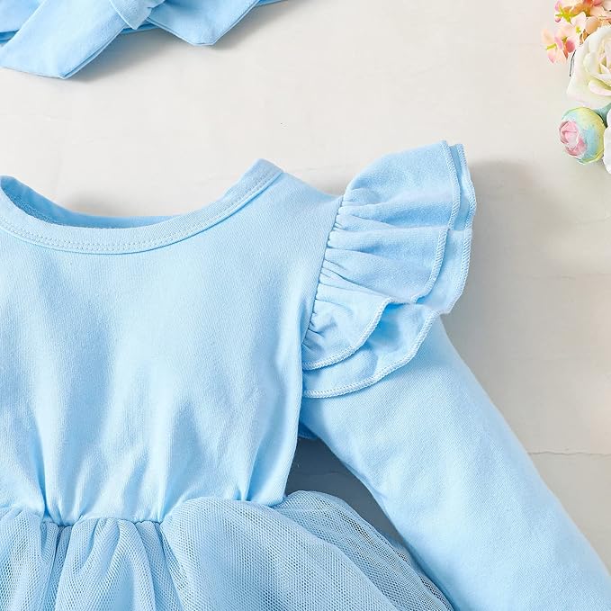 Baby Girl Ruffle Sleeve Romper Dress Outfit Newborn Princess Tulle Dresses Infant Jumpsuit Tutu Skirt Set Clothes
